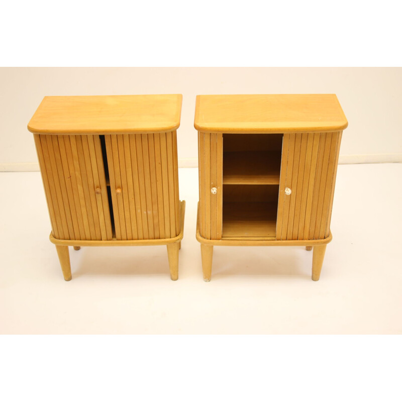 Pair of bedside table with roller doors made of beech wood