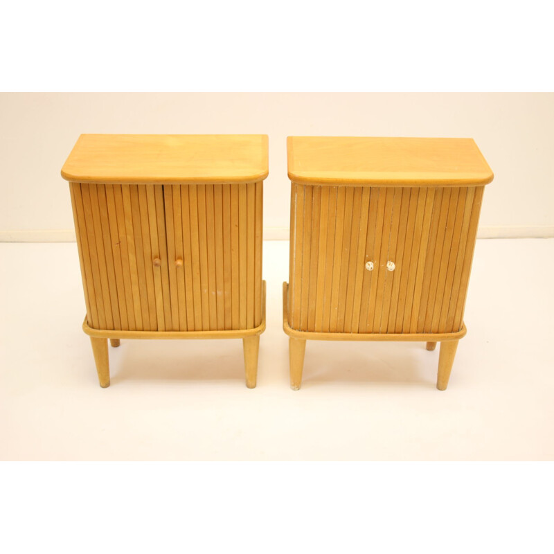 Pair of bedside table with roller doors made of beech wood