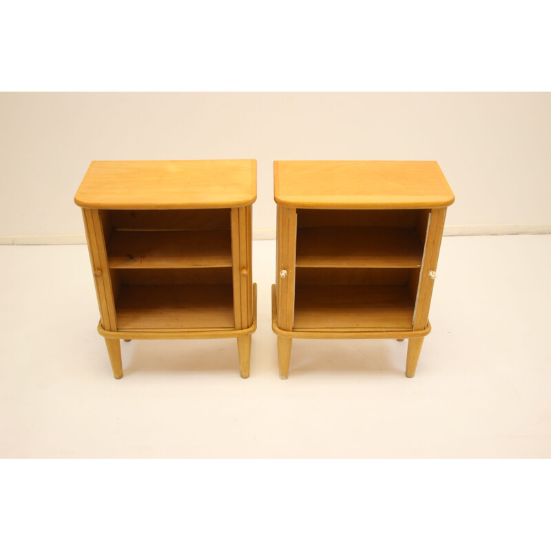 Pair of bedside table with roller doors made of beech wood