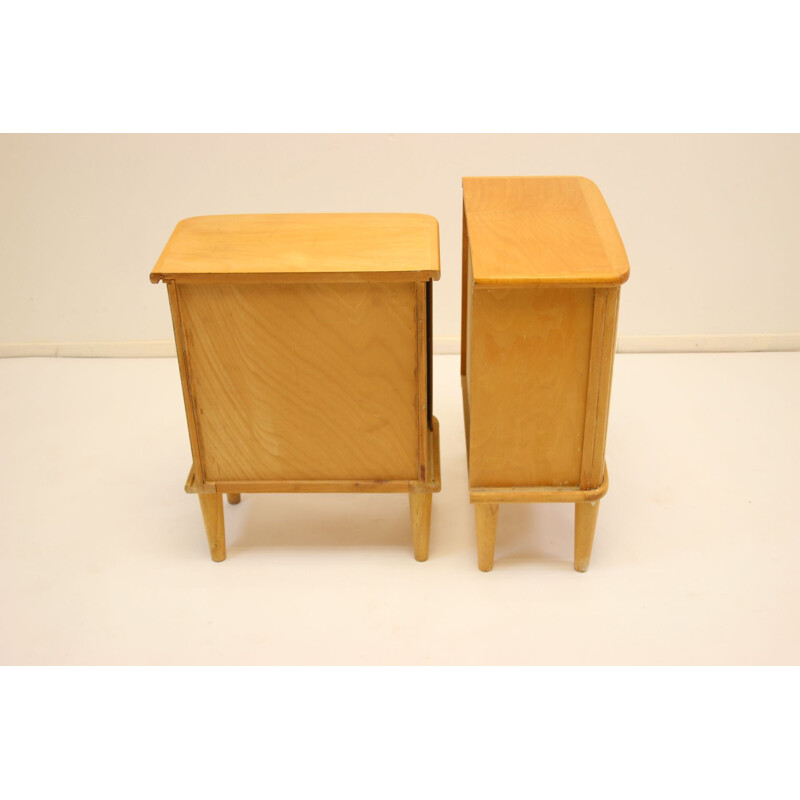 Pair of bedside table with roller doors made of beech wood