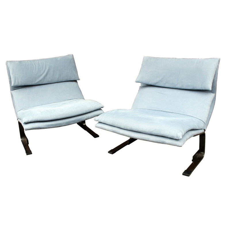 Pair of Vintage Lounge Armchairs 'Onda' Wave by Giovanni Offredi for Saporiti, 1970