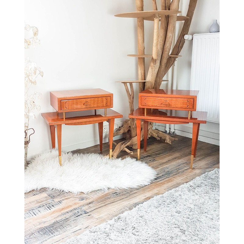 Pair of vintage  veneer bedside tables Scandinavian 1950's