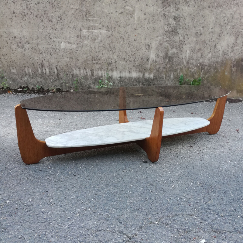 Vintage oval coffee table by Hugues Poignant for D.A.D. 1965