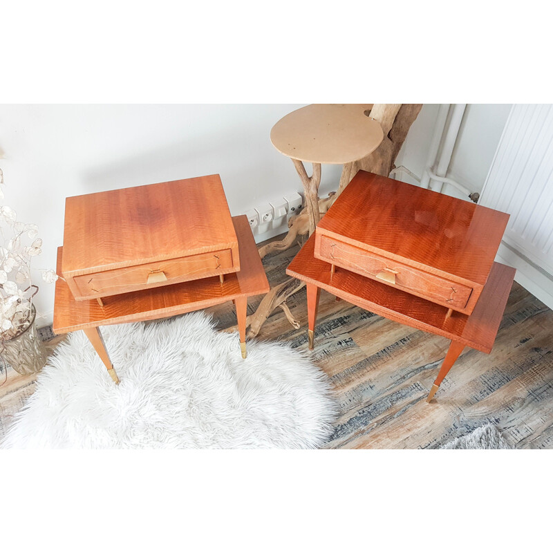 Pair of vintage  veneer bedside tables Scandinavian 1950's