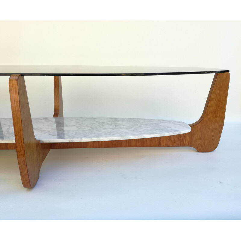 Vintage oval coffee table by Hugues Poignant for D.A.D. 1965