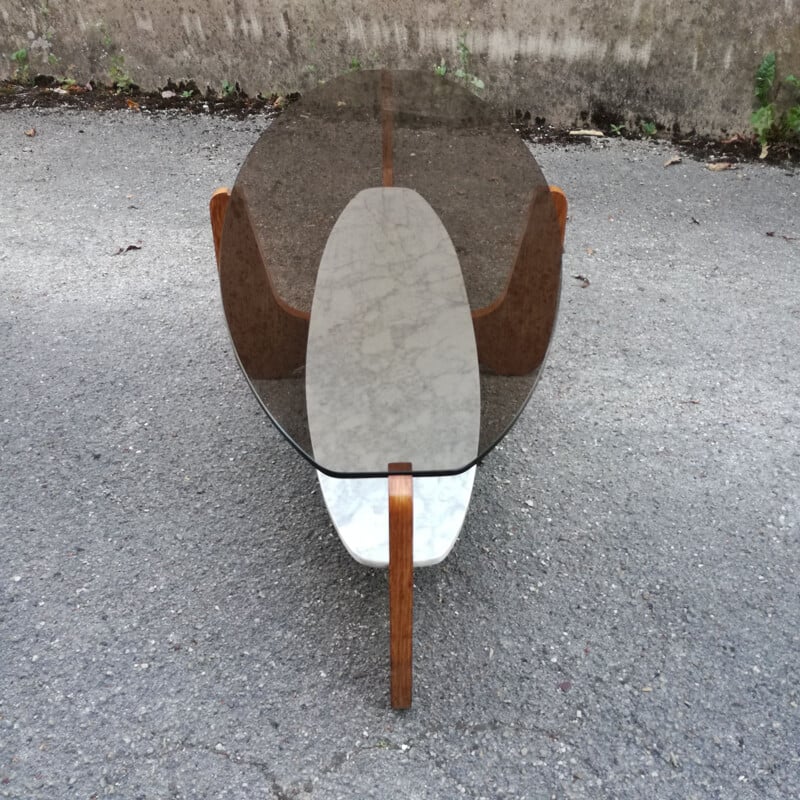 Vintage oval coffee table by Hugues Poignant for D.A.D. 1965