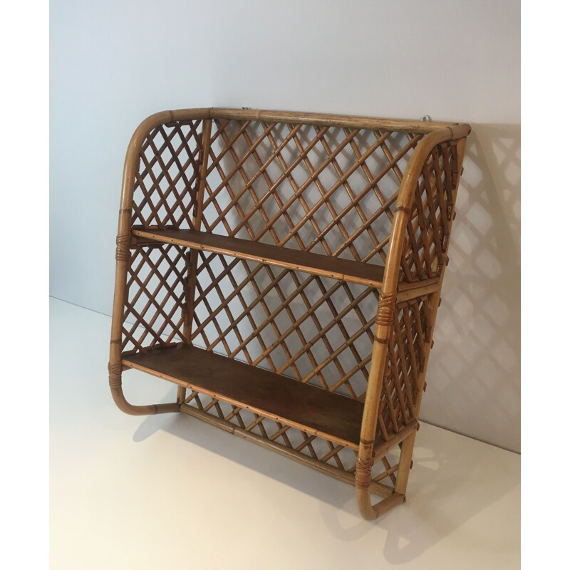 Vintage wall shelf in rattan, 1950