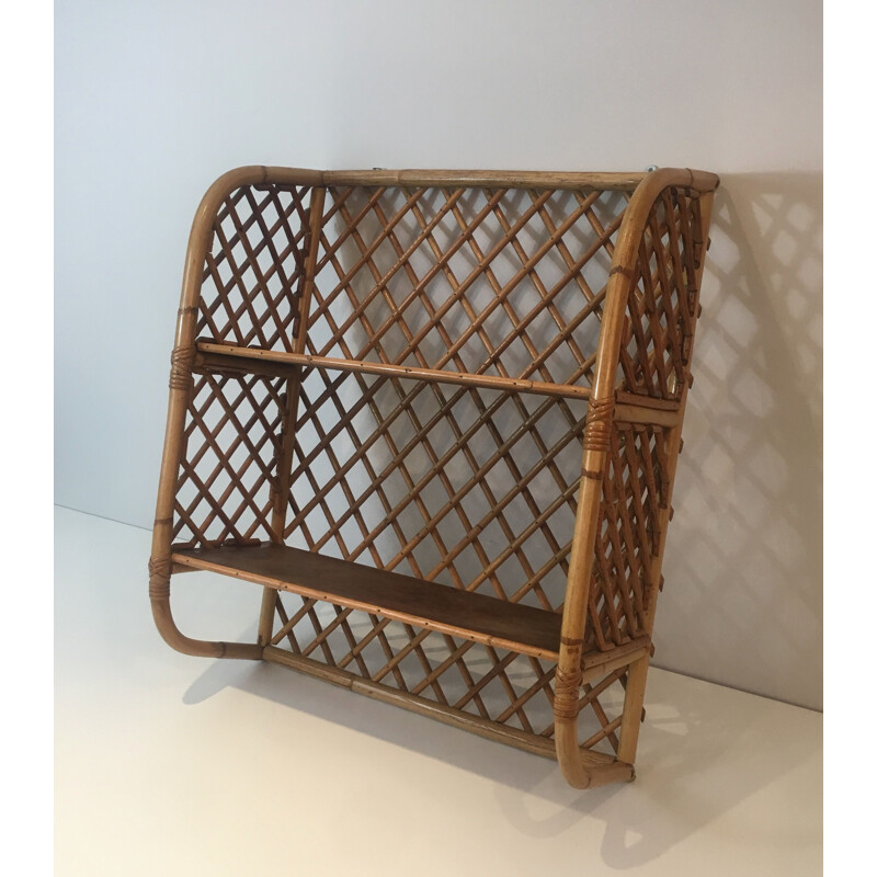 Vintage wall shelf in rattan, 1950