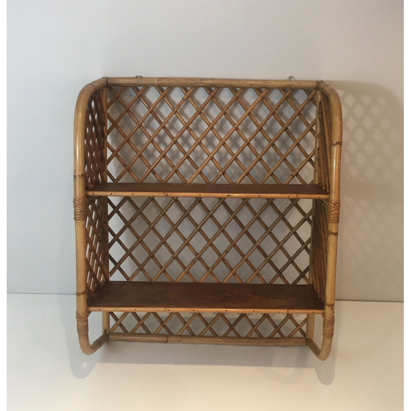 Vintage wall shelf in rattan, 1950