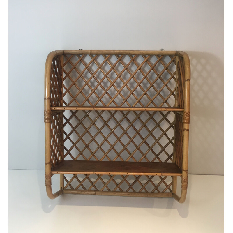 Vintage wall shelf in rattan, 1950