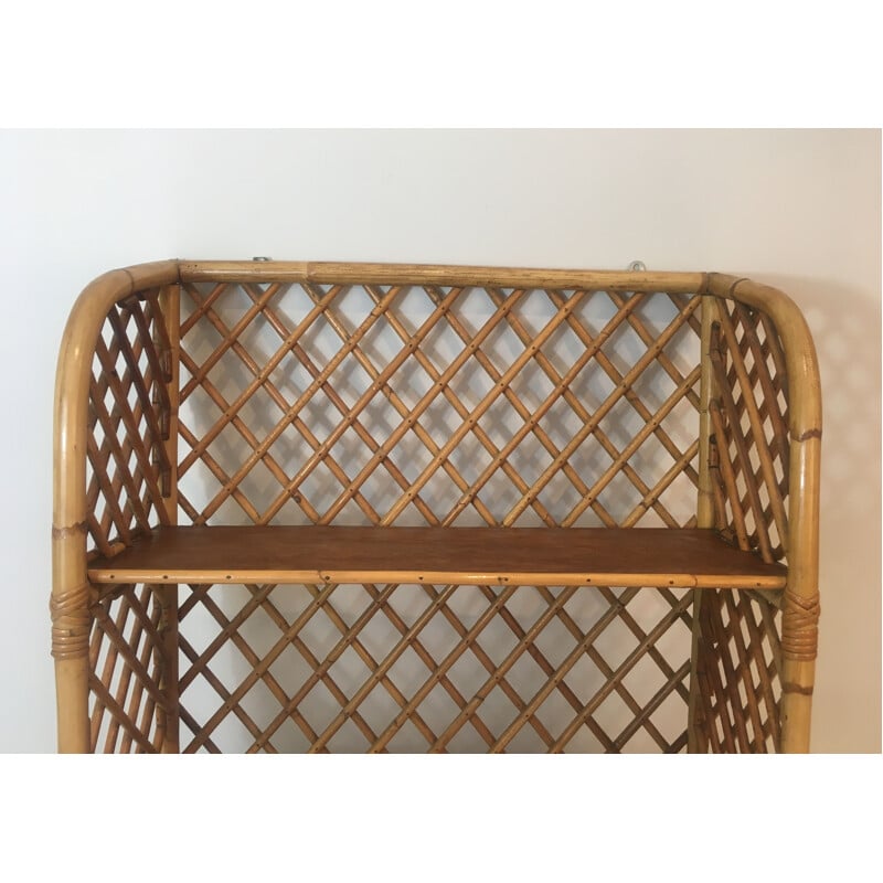 Vintage wall shelf in rattan, 1950