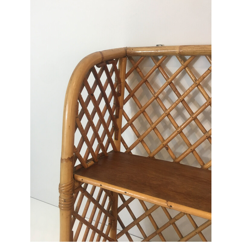 Vintage wall shelf in rattan, 1950