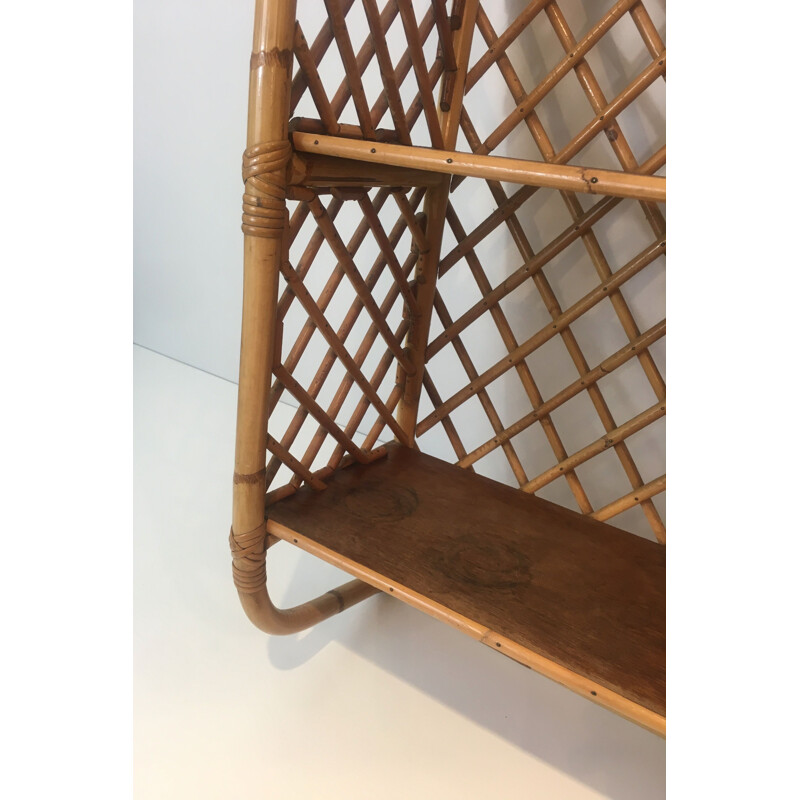 Vintage wall shelf in rattan, 1950