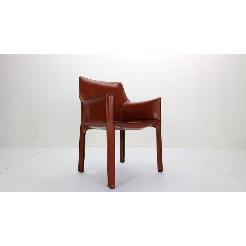 Set of 10 vintage Cab 413 leather dining chairs by Mario Bellini for Cassina Italy 1980s