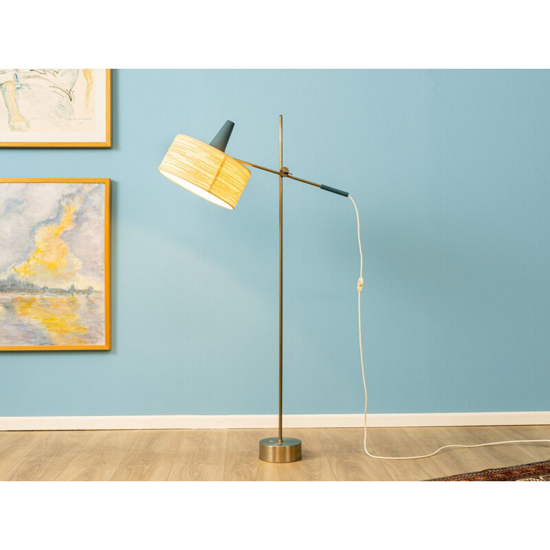 Vintage floor lamp with a beige shade and a blue metal cover 1950s