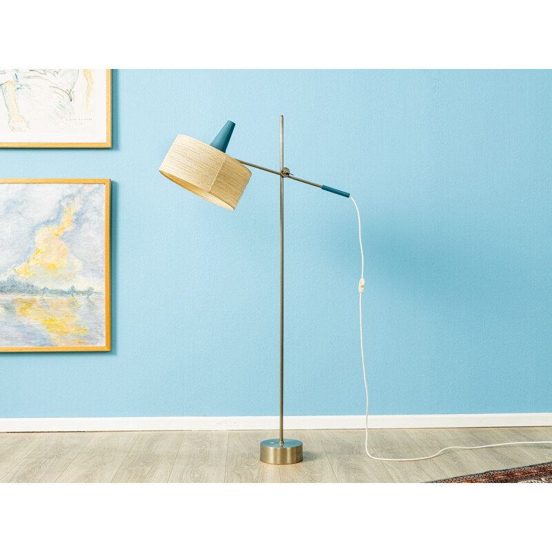 Vintage floor lamp with a beige shade and a blue metal cover 1950s
