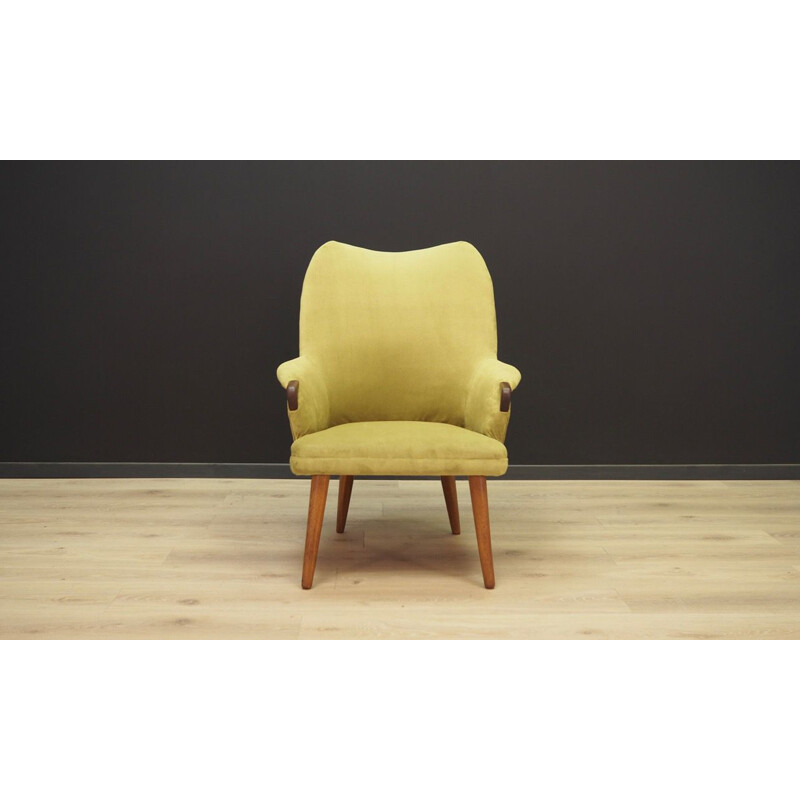 Vintage armchair, fabric in green Danish 1970s