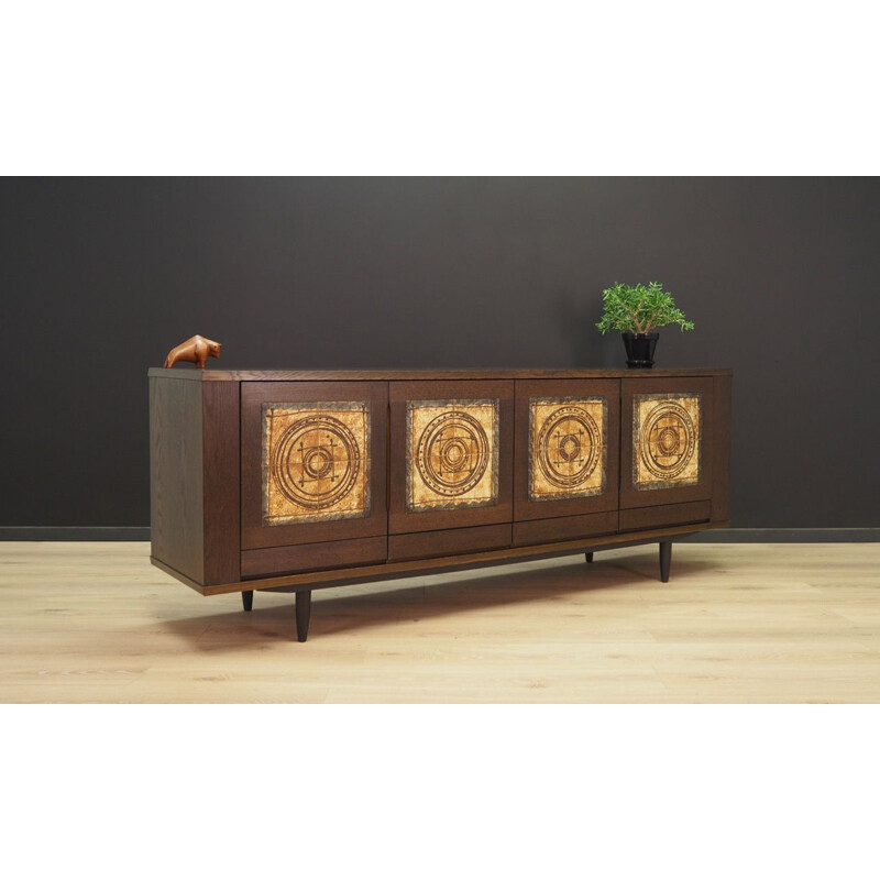 Vintage sideboard walnut ceramic decorations Scandinavian 1970s