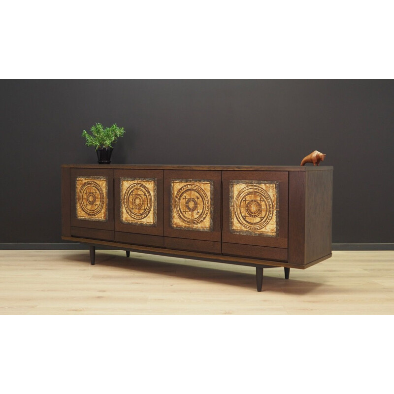 Vintage sideboard walnut ceramic decorations Scandinavian 1970s