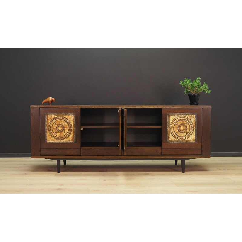 Vintage sideboard walnut ceramic decorations Scandinavian 1970s