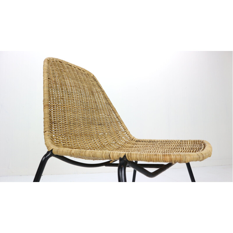 Chaise à panier et pouf vintage Gian Franco Legler Wicker Suisse 1951