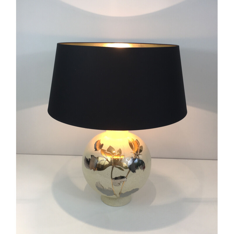 Vintage Crackle Ceramic Lamp with  decor 1970's