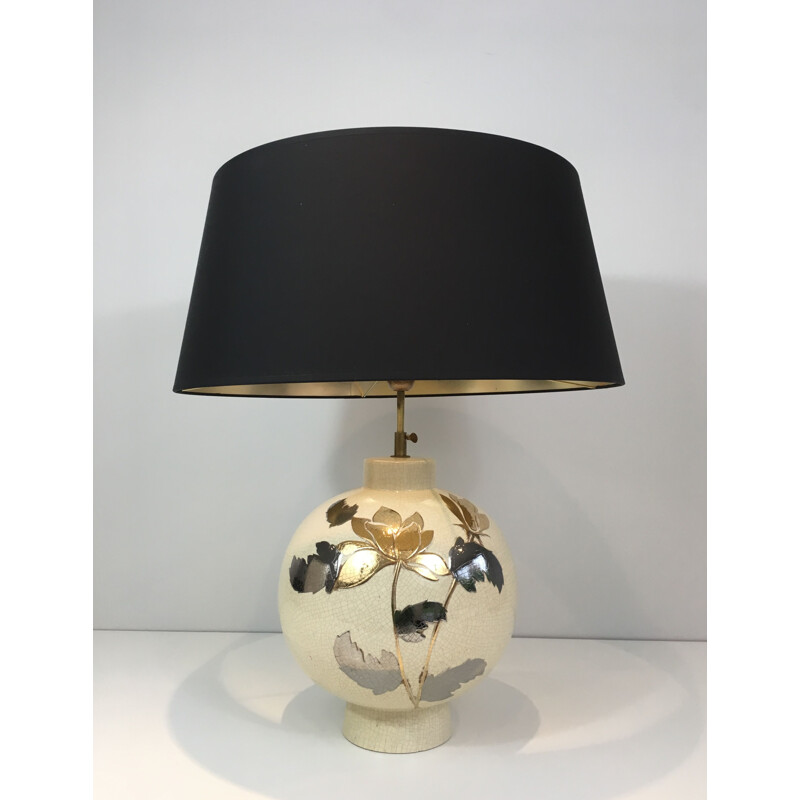 Lampe vintage en Céramique Craquelée à décor 1970