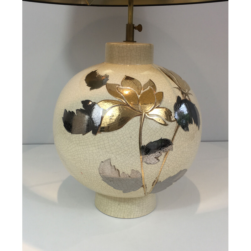 Vintage Crackle Ceramic Lamp with  decor 1970's