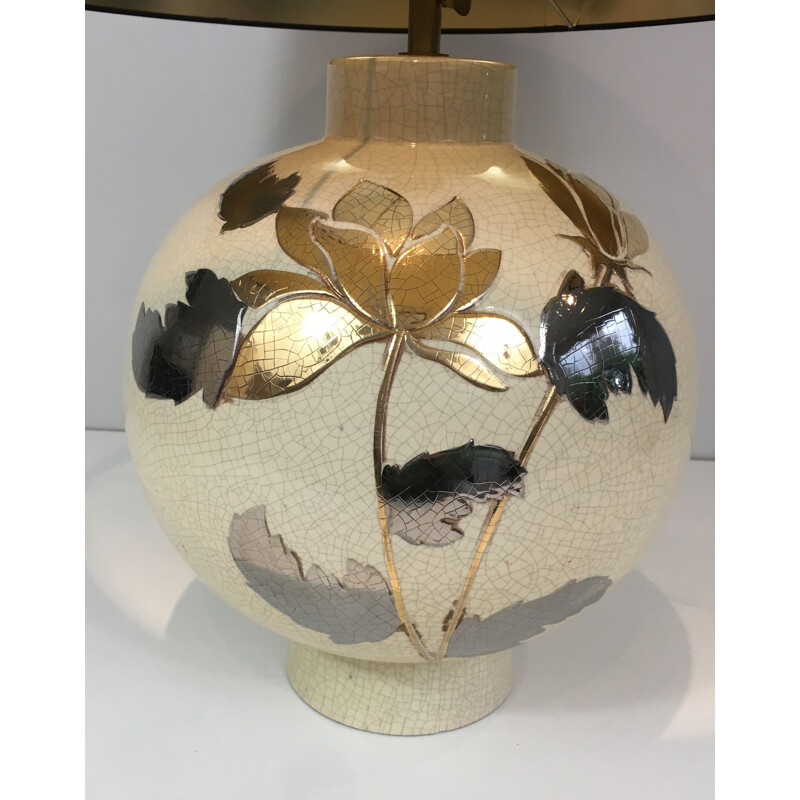 Lampe vintage en Céramique Craquelée à décor 1970