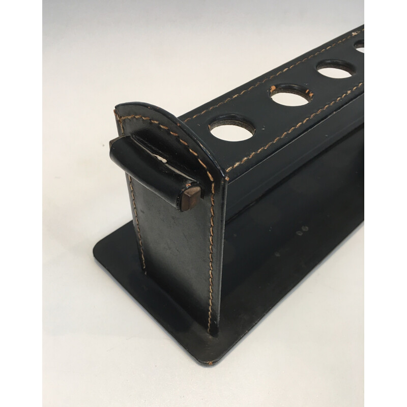 Vintage-Pfeifenhalter aus schwarzem Leder 1950