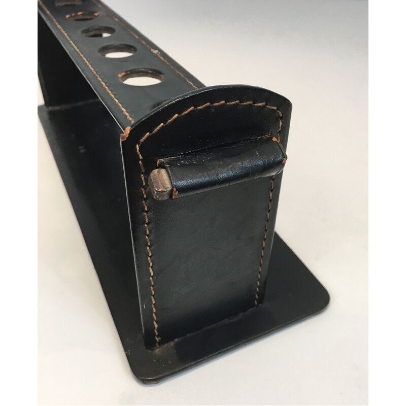 Vintage Black Leather Pipes Holder 1950