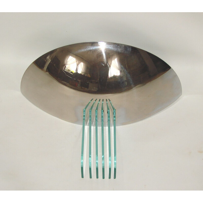 Vintage Art Deco metal and glass wall lamp, 1970