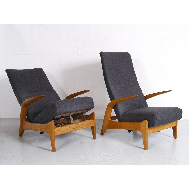 Paire de fauteuils lounge vintage de repos Chêne + Grey Rock 'n' par Rastad & Relling 1960