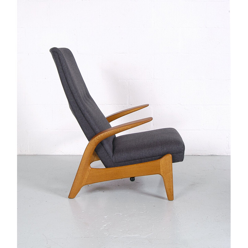 Pair Midcentury Rest Lounge Chairs Oak + Grey Rock 'n' by Rastad & Relling 1960s