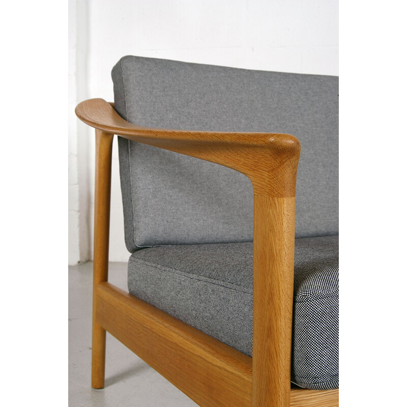 Midcentury 3-Seat Oak and Grey Sofa by Folke Ohlsson for Bodafors Swedish 1960s