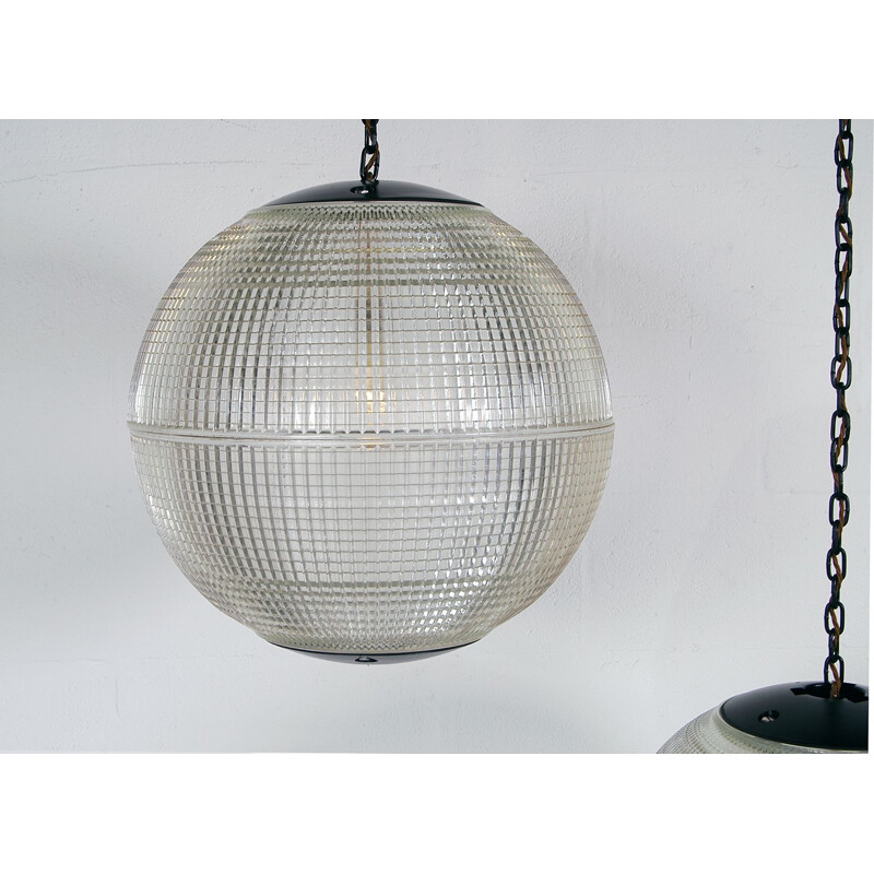 Extra Large Pair Midcentury Parisian Glass Globe Ball Pendant Lights by Holophane French