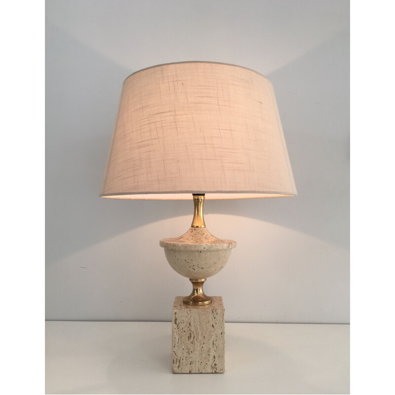 Vintage table lamp Baluster in Travertine 1970