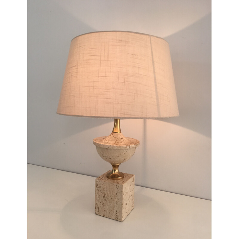 Lampe de table vintage Balustre en Travertin 1970