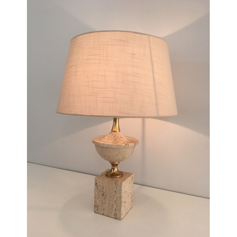 Vintage table lamp Baluster in Travertine 1970