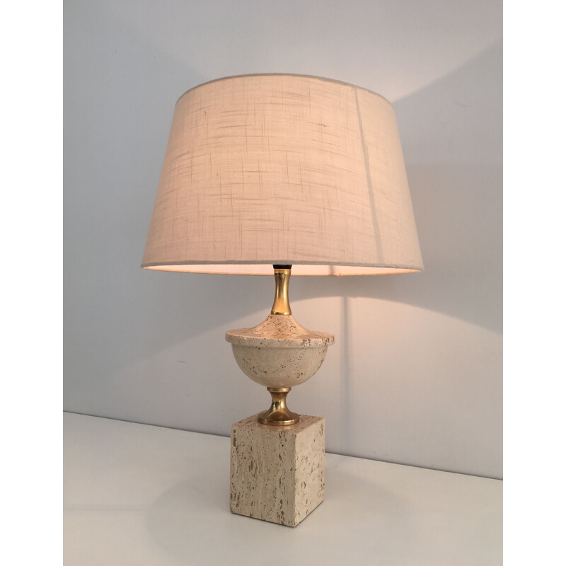 Lampe de table vintage Balustre en Travertin 1970