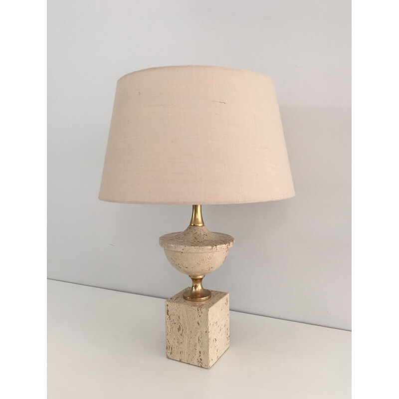 Vintage table lamp Baluster in Travertine 1970