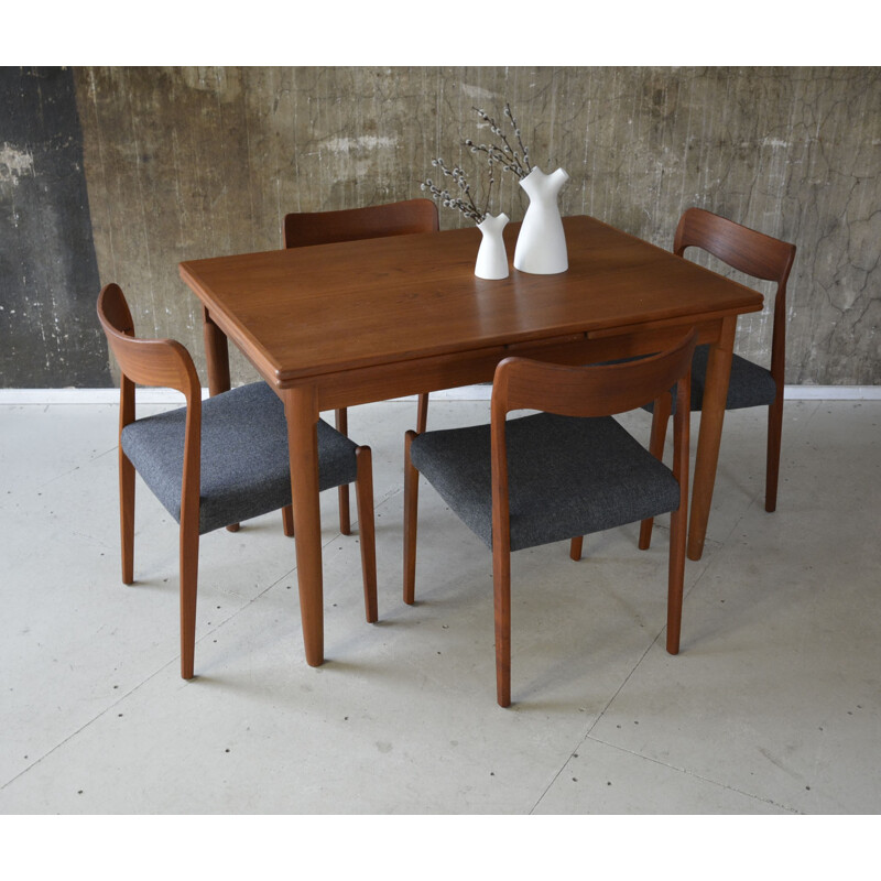 Set of 4 teak and grey fabric Scandinavian chairs - 1960s