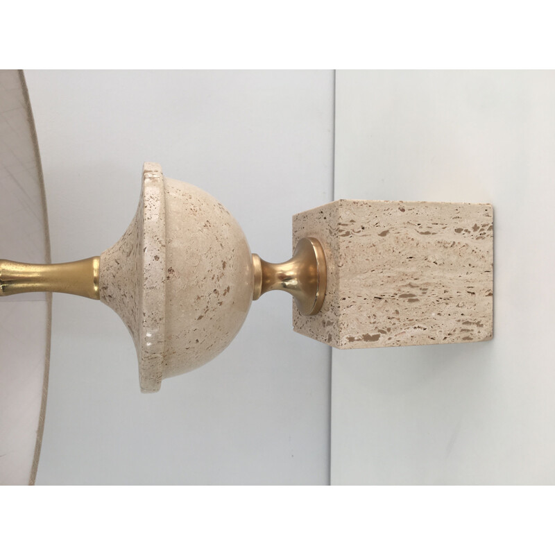 Vintage table lamp Baluster in Travertine 1970