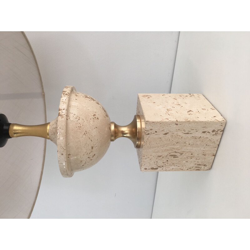 Vintage table lamp Baluster in Travertine 1970