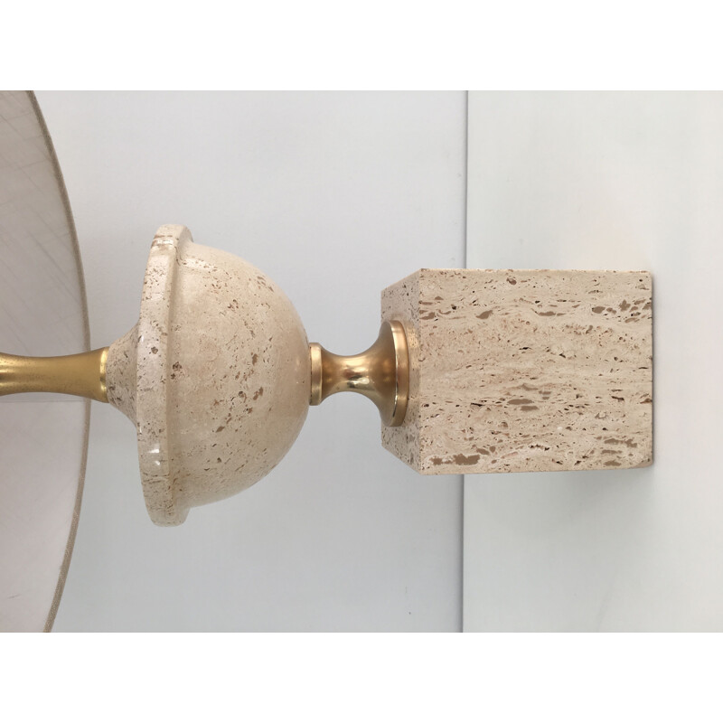 Vintage table lamp Baluster in Travertine 1970