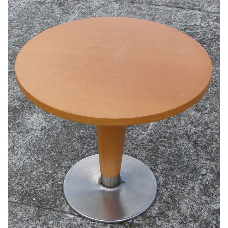 Vintage beech and steel coffee table, 1980
