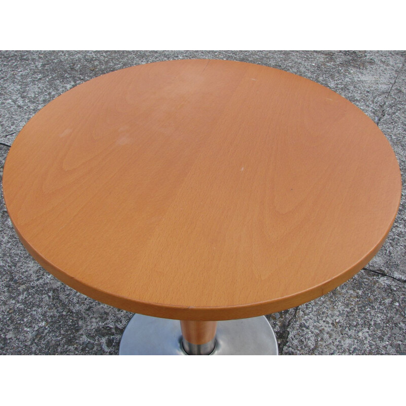 Vintage beech and steel coffee table, 1980