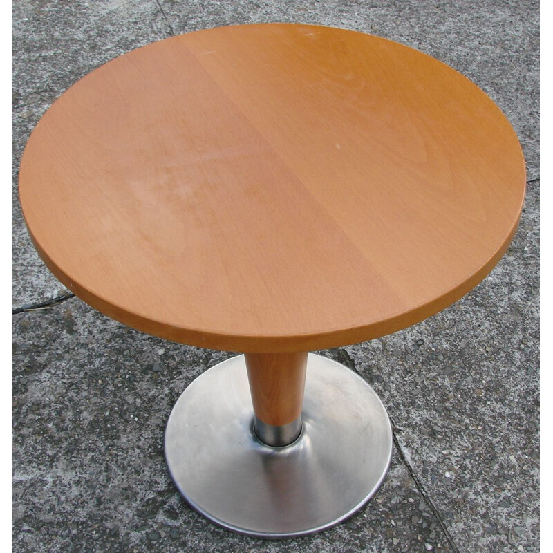 Vintage beech and steel coffee table, 1980