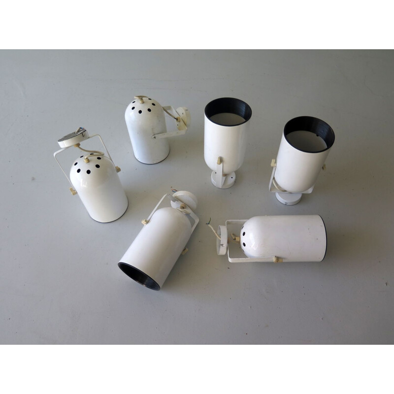Set of 6 vintage white metal ceiling or wall spots, 1980s