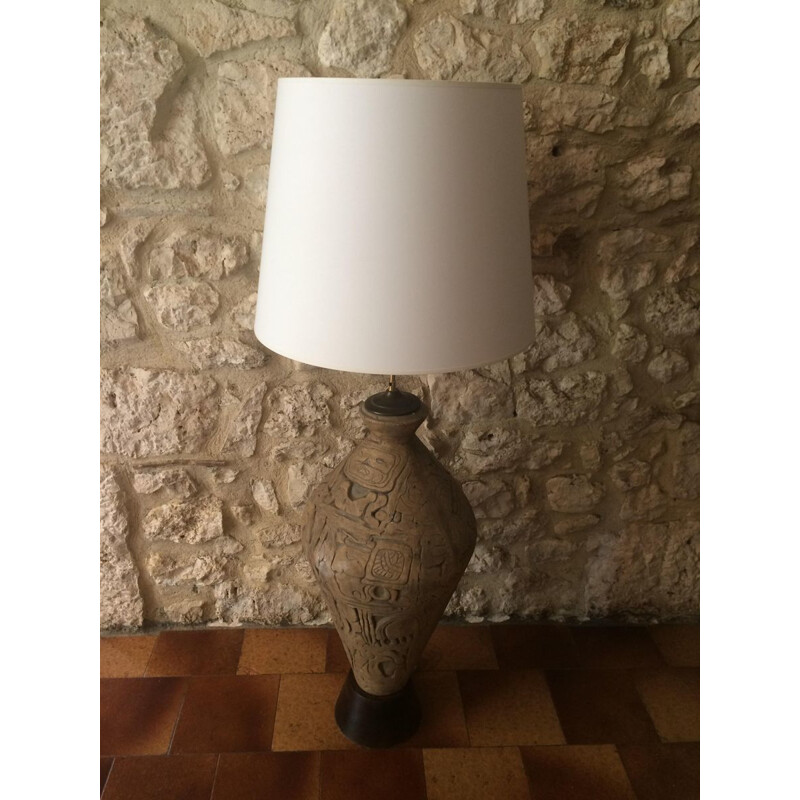 Lampadaire vintage sculpturale ceramique et laiton 1960